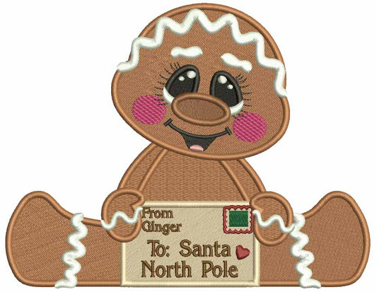 Letter From Gingerbread Man To Santa North Pole Christmas Filled Machine Embroidery Design Digitized Pattern