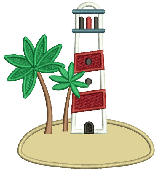 Lighhouse And Palm Trees Applique Machine Embroidery Design Digitized Pattern