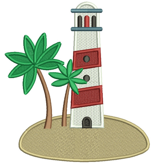 Lighhouse And Palm Trees Filled Machine Embroidery Design Digitized Pattern