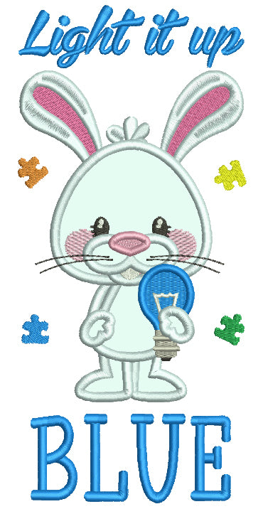 Light It Up Blue Bunny Autism Awareness Applique Machine Embroidery Design Digitized Pattern