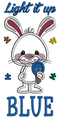 Light It Up Blue Bunny Autism Awareness Applique Machine Embroidery Design Digitized Pattern
