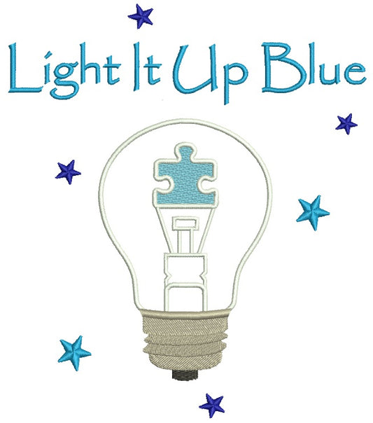 Light it Up Blue Outline Autism Awareness Filled Machine Embroidery Design Digitized Pattern