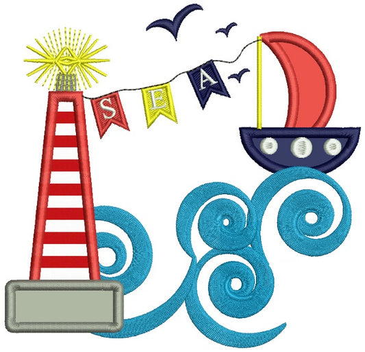Lighthouse Sea Applique Machine Embroidery Design Digitized