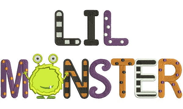 Lil Monster Applique Machine Embroidery Design Digitized Pattern