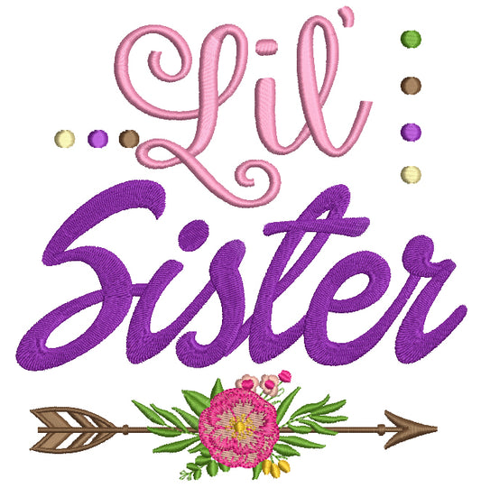 Lil Sister Arrow With a Flower Little Sister Filled Machine Embroidery Digitized Design Pattern
