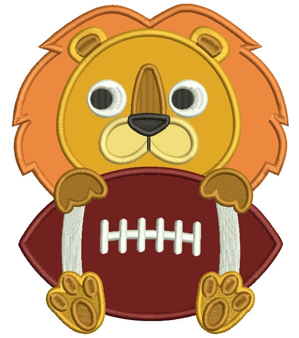 Lion With a Football Sports Applique Machine Embroidery Design Digitized Pattern