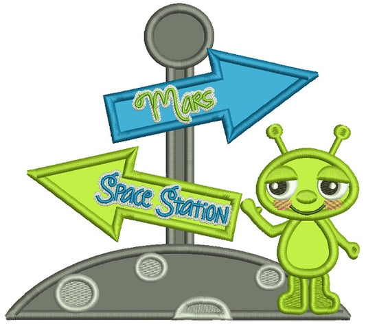Little Alien Mars Space Station Applique Machine Embroidery Design Digitized Pattern
