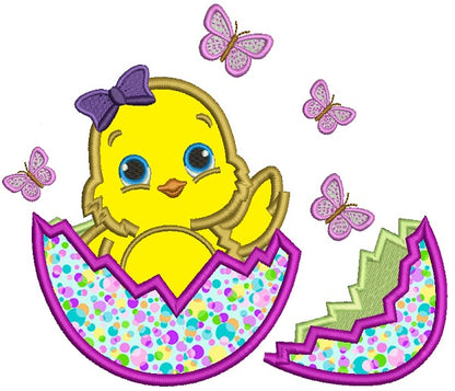 Little Baby Chick Baby Girl Hatching from the Egg Easter Applique Machine Embroidery Design Digitized Pattern