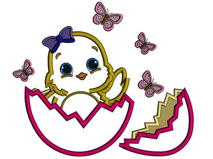 Little Baby Chick Baby Girl Hatching from the Egg Easter Applique Machine Embroidery Design Digitized Pattern