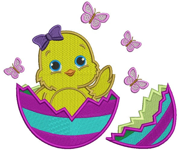 Little Baby Chick Baby Girl Hatching from the Egg Easter Filled Machine Embroidery Design Digitized Pattern
