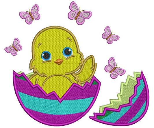 Little Baby Chick Hatching from the Egg Easter Filled Machine Embroidery Design Digitized Pattern