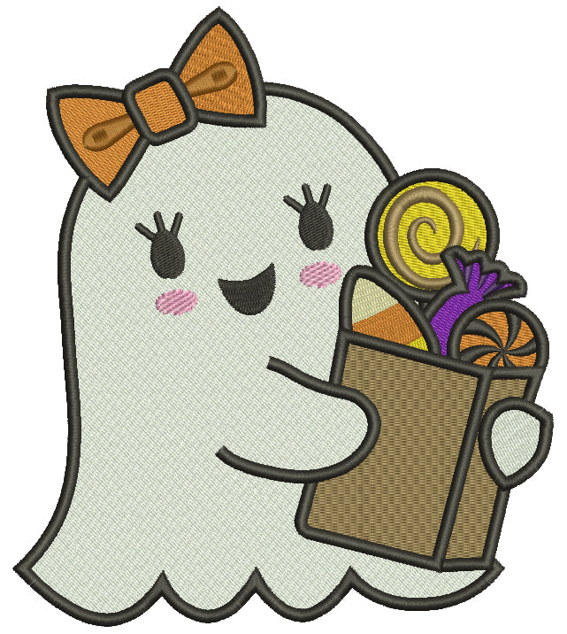 Little Baby Ghost Trick Or Treating Halloween Filled Machine Embroidery Design Digitized Pattern