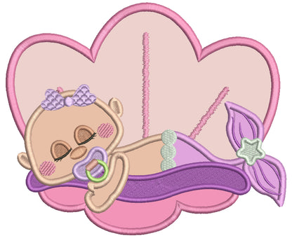 Little Baby Mermaid Sleeping Inside The Shell Applique Machine Embroidery Design Digitized Pattern