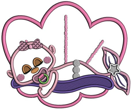 Little Baby Mermaid Sleeping Inside The Shell Applique Machine Embroidery Design Digitized Pattern