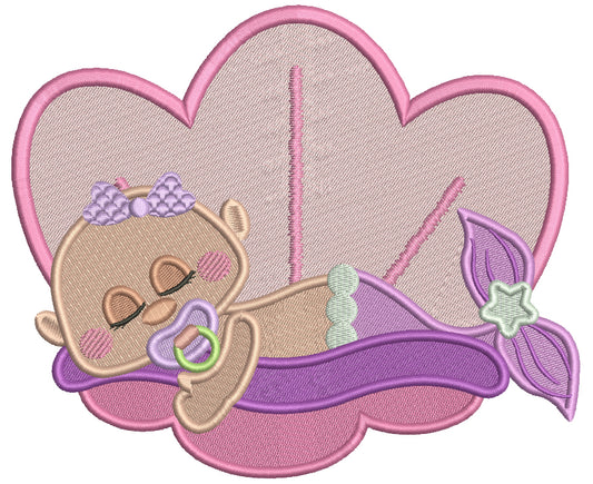Little Baby Mermaid Sleeping Inside The Shell Filled Machine Embroidery Design Digitized Pattern