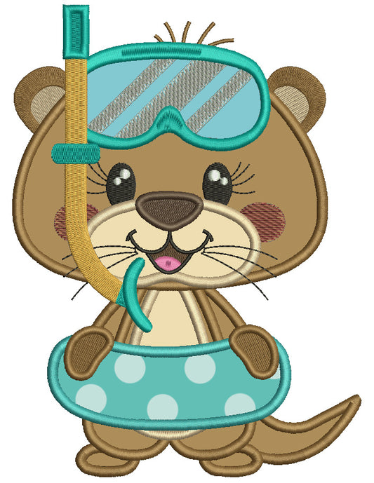 Little Baby Otter Wearing Swimming Mask Applique Machine Embroidery Design Digitized Pattern