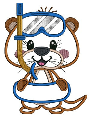 Little Baby Otter Wearing Swimming Mask Applique Machine Embroidery Design Digitized Pattern