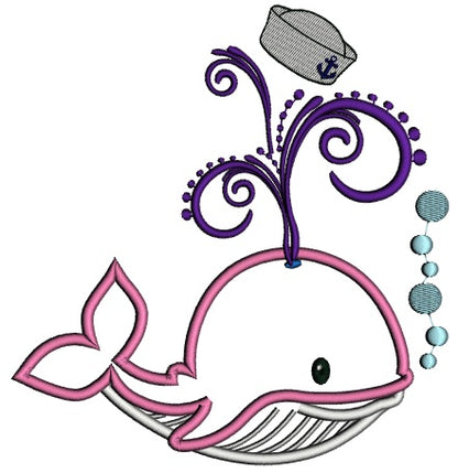 Little Baby Whale Blowing Bubbles Applique Machine Embroidery Digitized Design Pattern
