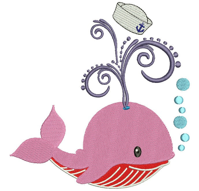 Little Baby Whale Blowing Bubbles Filled Machine Embroidery Digitized Design Pattern