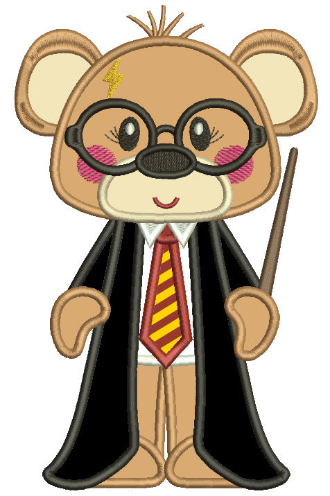 Little Bear Dressed in Harry Potter Costume Applique Machine Embroidery Design Digitized