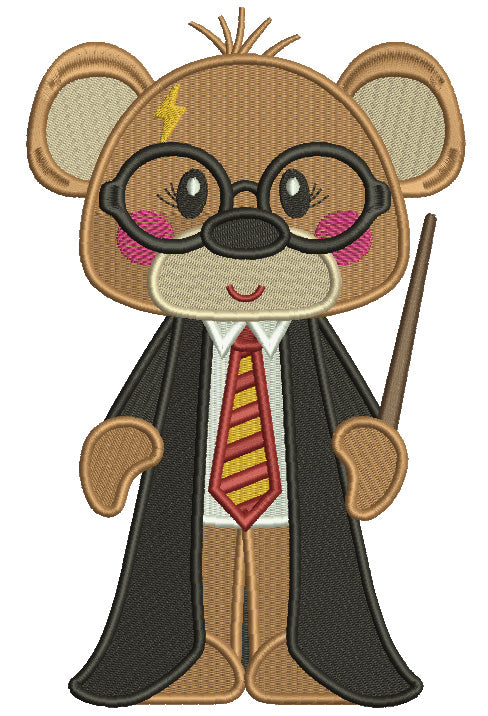 Little Bear Dressed in Harry Potter Costume Filled Machine Embroidery Design Digitized