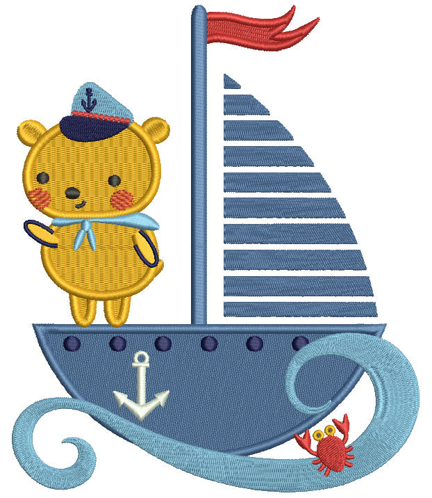 Little Bear Sailor Filled Machine Embroidery Design Digitized Pattern