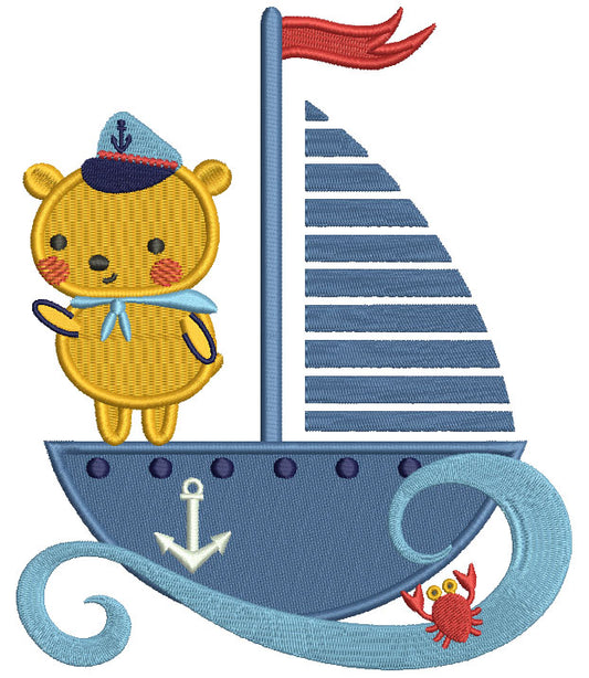 Little Bear Sailor Filled Machine Embroidery Design Digitized Pattern