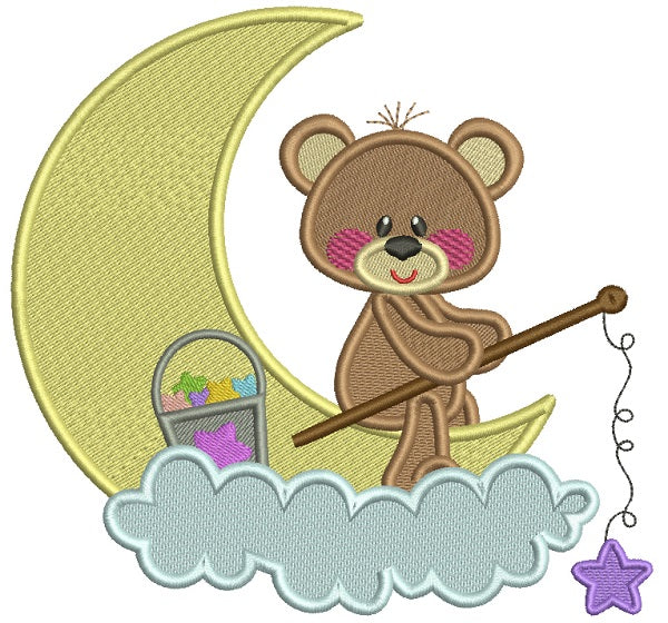 Little Bear Sitting On The Moon Filled Machine Embroidery Design Digitized Pattern