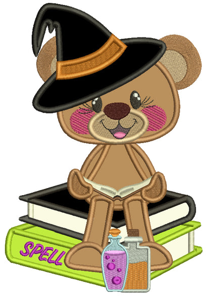 Little Bear Wizard With Spell Books Applique Halloween Machine Embroidery Design Digitized Pattern