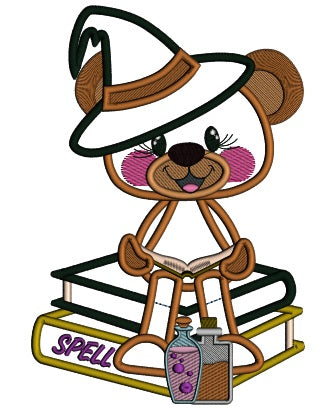 Little Bear Wizard With Spell Books Applique Halloween Machine Embroidery Design Digitized Pattern