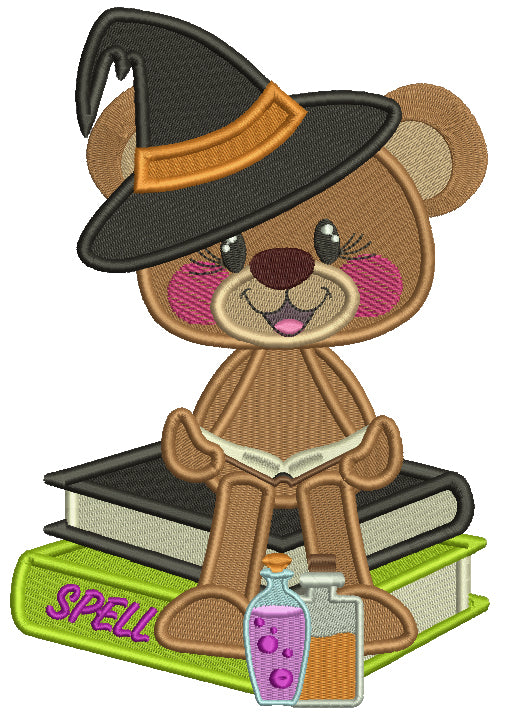 Little Bear Wizard With Spell Books Filled Halloween Machine Embroidery Design Digitized Pattern