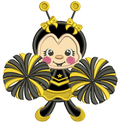 Little Bee Cheerleader Applique Machine Embroidery Design Digitized Pattern