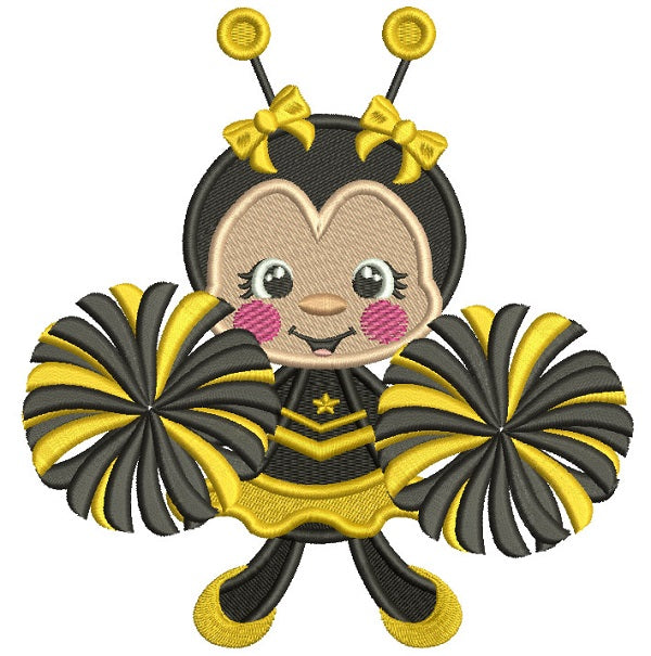 Little Bee Cheerleader Filled Machine Embroidery Design Digitized Pattern
