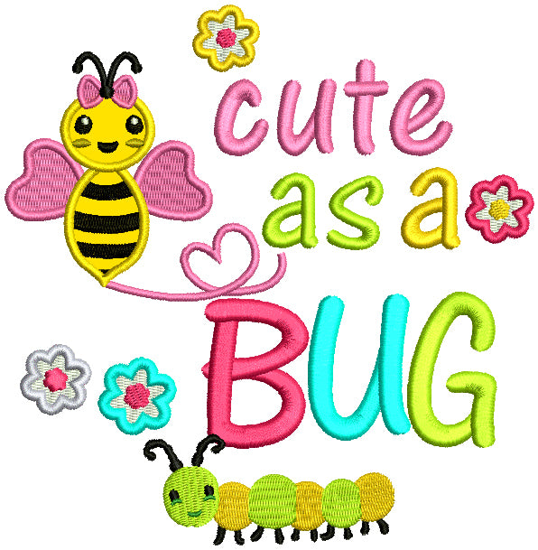 Little Bee Cute As a Bug Applique Machine Embroidery Design Digitized Pattern