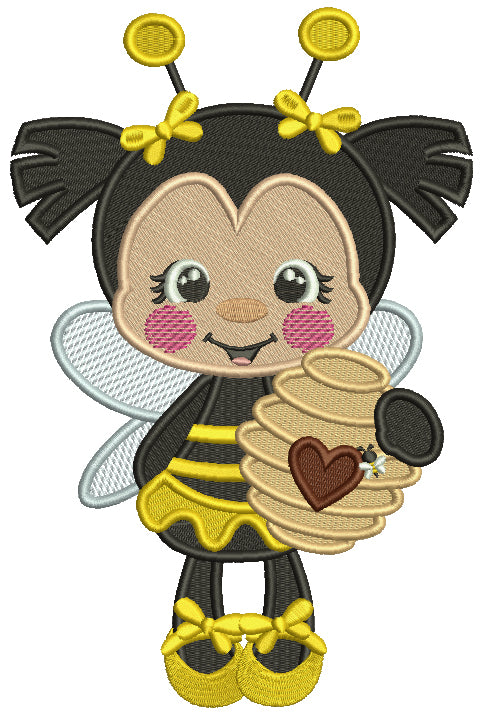 Little Bee Holding a Jar With Honey Filled Machine Embroidery Design Digitized Pattern