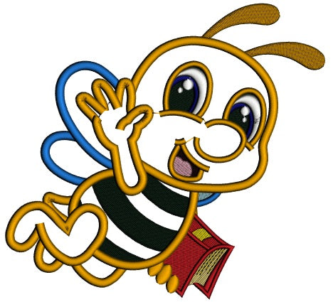 Little Bee With a Book School Applique Machine Embroidery Design Digitized Pattern