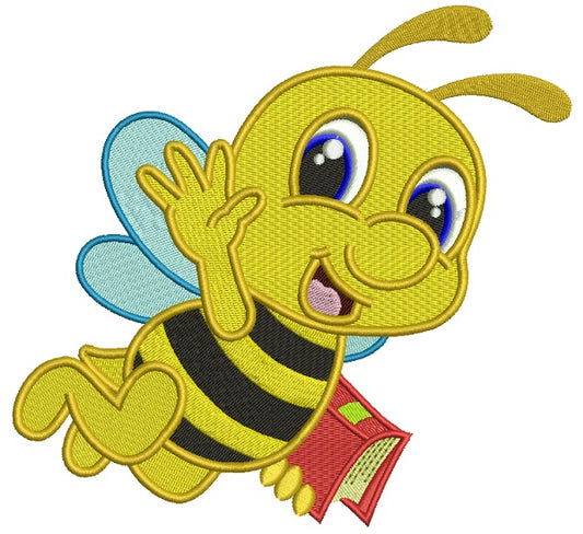 Little Bee With a Book School Filled Machine Embroidery Design Digitized Pattern