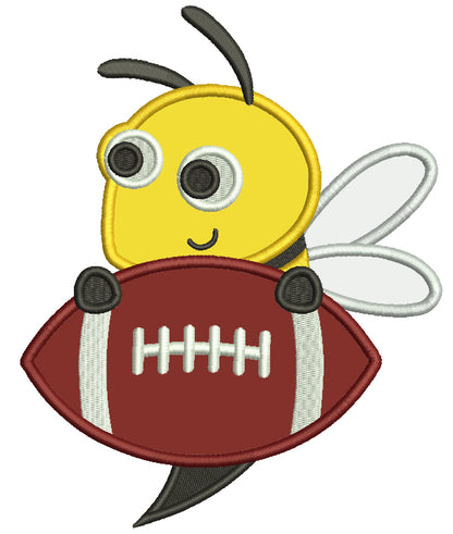 Little Bee With a Football Applique Machine Embroidery Design Digitized Pattern