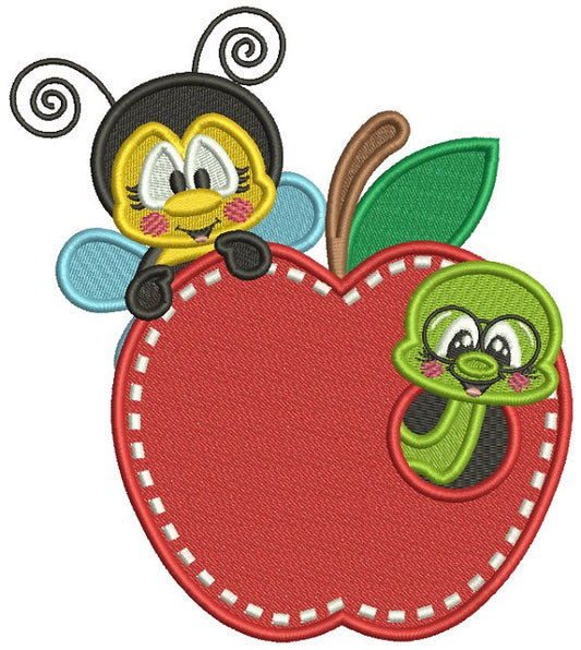 Little Bee and Bookworm Filled Machine Embroidery Design Digitized Pattern