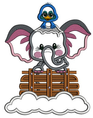 Little Bird Sitting On Baby Elephant And Snow Christmas Applique Machine Embroidery Design Digitized Pattern
