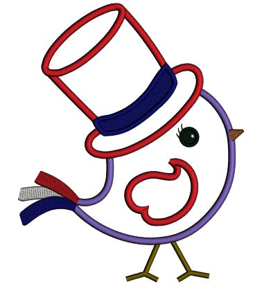 Little Bird Wearing Patriotic Hat Applique Machine Embroidery Design Digitized Pattern