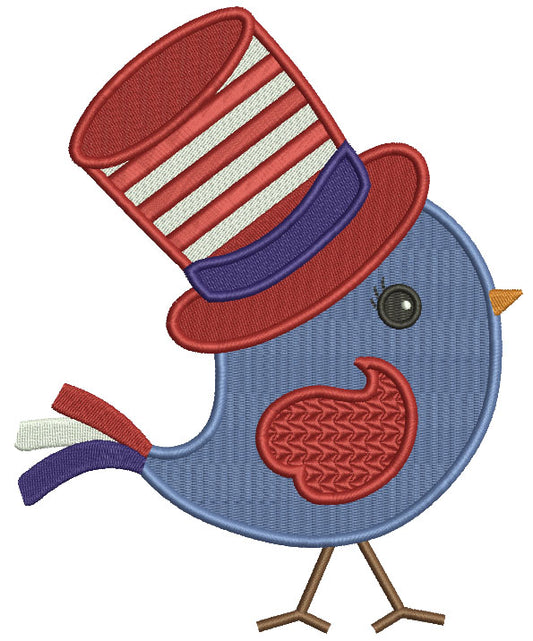 Little Bird Wearing Patriotic Hat Filled Machine Embroidery Design Digitized Pattern