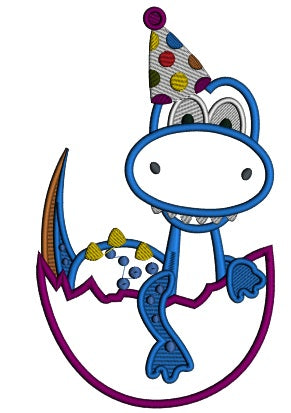 Little Birthday Dino Sitting in The Shell Applique Machine Embroidery Design Digitized Pattern