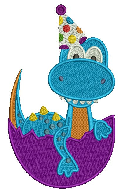 Little Birthday Dino Sitting in The Shell Filled Machine Embroidery Design Digitized Pattern