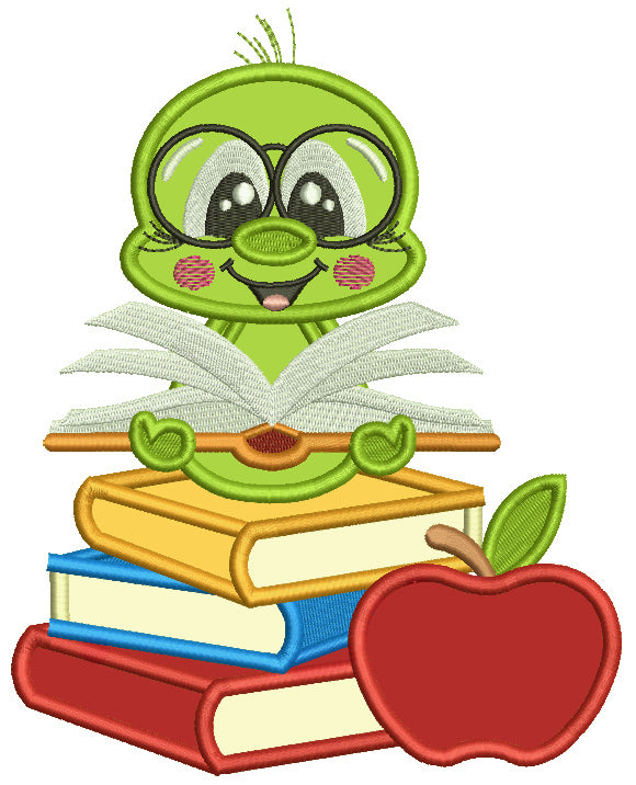 Books Pattern Bookworm Reading Little Bookworm Reading Books School Applique Machine Embroidery Desig ...