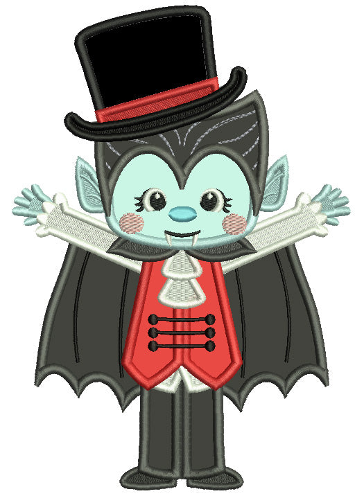 Little Boy Dracula Wearing Big Hat Halloween Applique Machine Embroidery Design Digitized Pattern