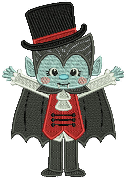 Little Boy Dracula Wearing Big Hat Halloween Filled Machine Embroidery Design Digitized Pattern