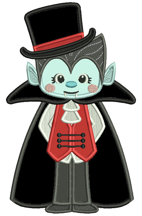 Little Boy Dressed In Dracula Costume Halloween Applique Machine Embroidery Design Digitized Pattern