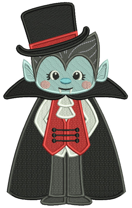 Little Boy Dressed In Dracula Costume Halloween Filled Machine Embroidery Design Digitized Pattern