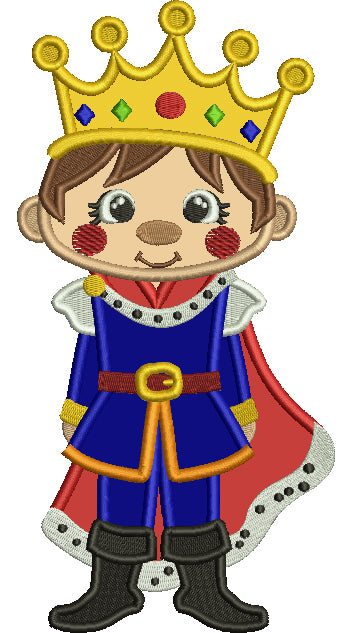 Little Boy King Applique Machine Embroidery Design Digitized Pattern
